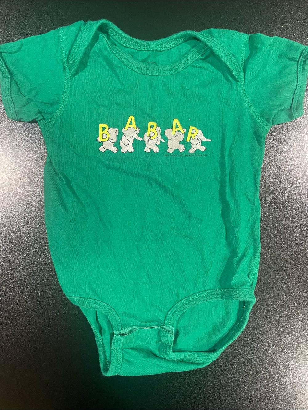 Out of Print BABAR Green Bodysuit Fits 18m 🐘 💛